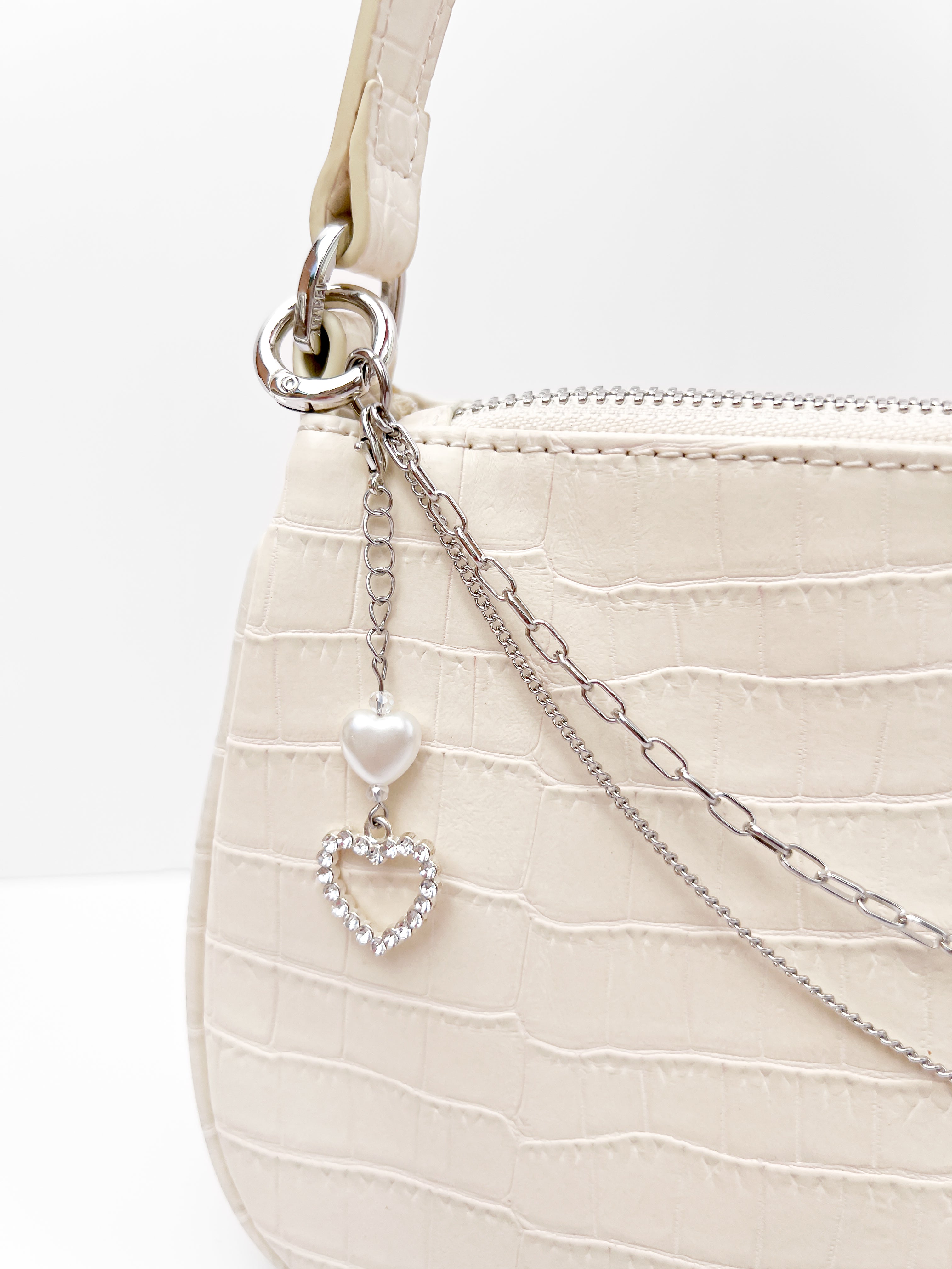 Silver Pearl Heart Charm